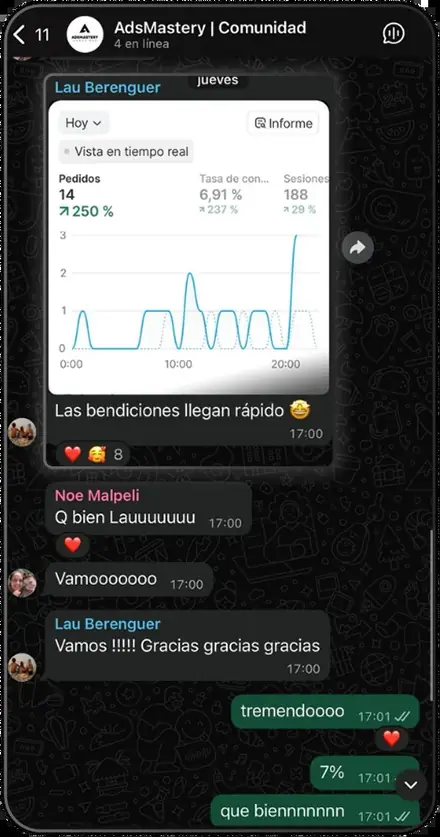 Alumna compartiendo sus métricas